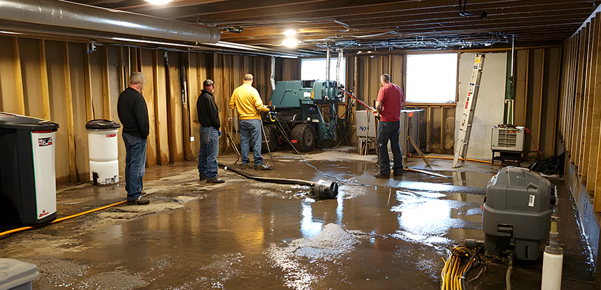Cleaning Sewage From Basement Floor in Lindale